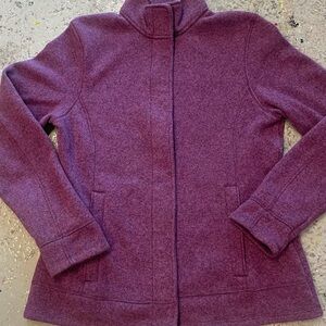 Lands’ End Women’s Sweater Fleece Jacket Purple Heather Zip + Snap M 10-12